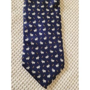 RESPIGHI Mens Navy Blue Silk VINTAGE Bunny Carrot Print Neck Tie Made in Italy